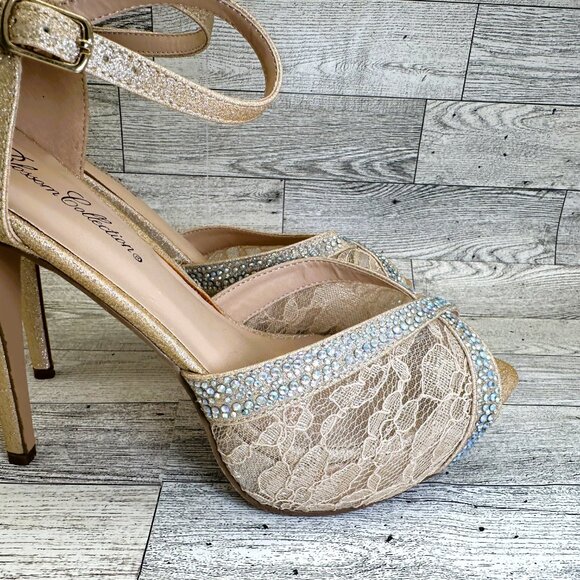 Women's De Blossom Collection Size 9 High Heels w/Rhinestones & Lace‎ - Picture 8 of 13